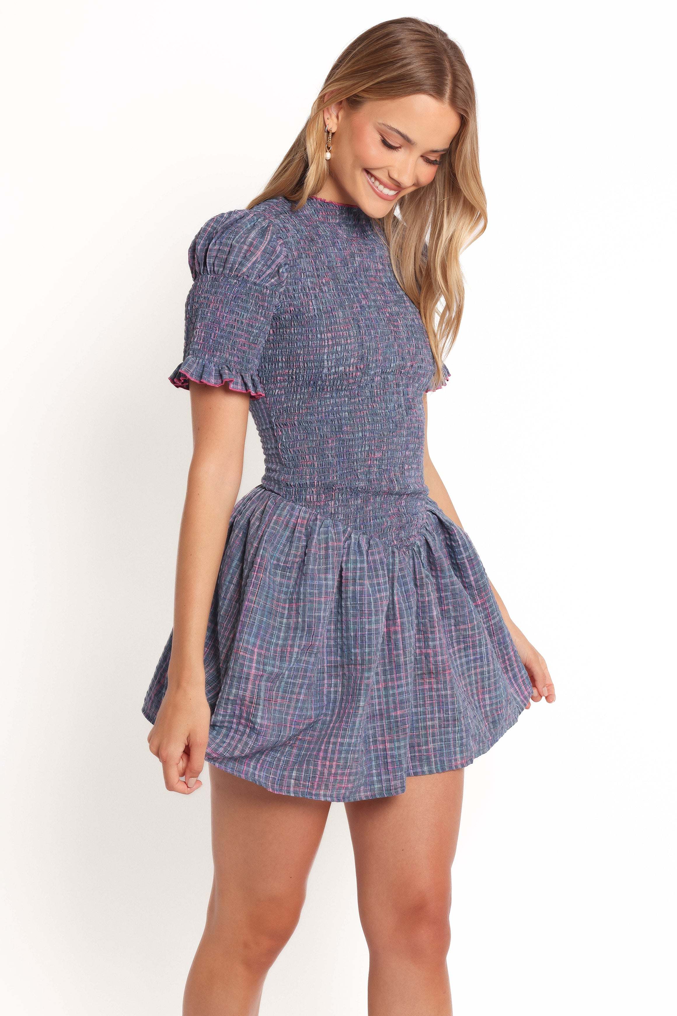 Celine Mini Dress - Navy Plaid - XL - Image 38