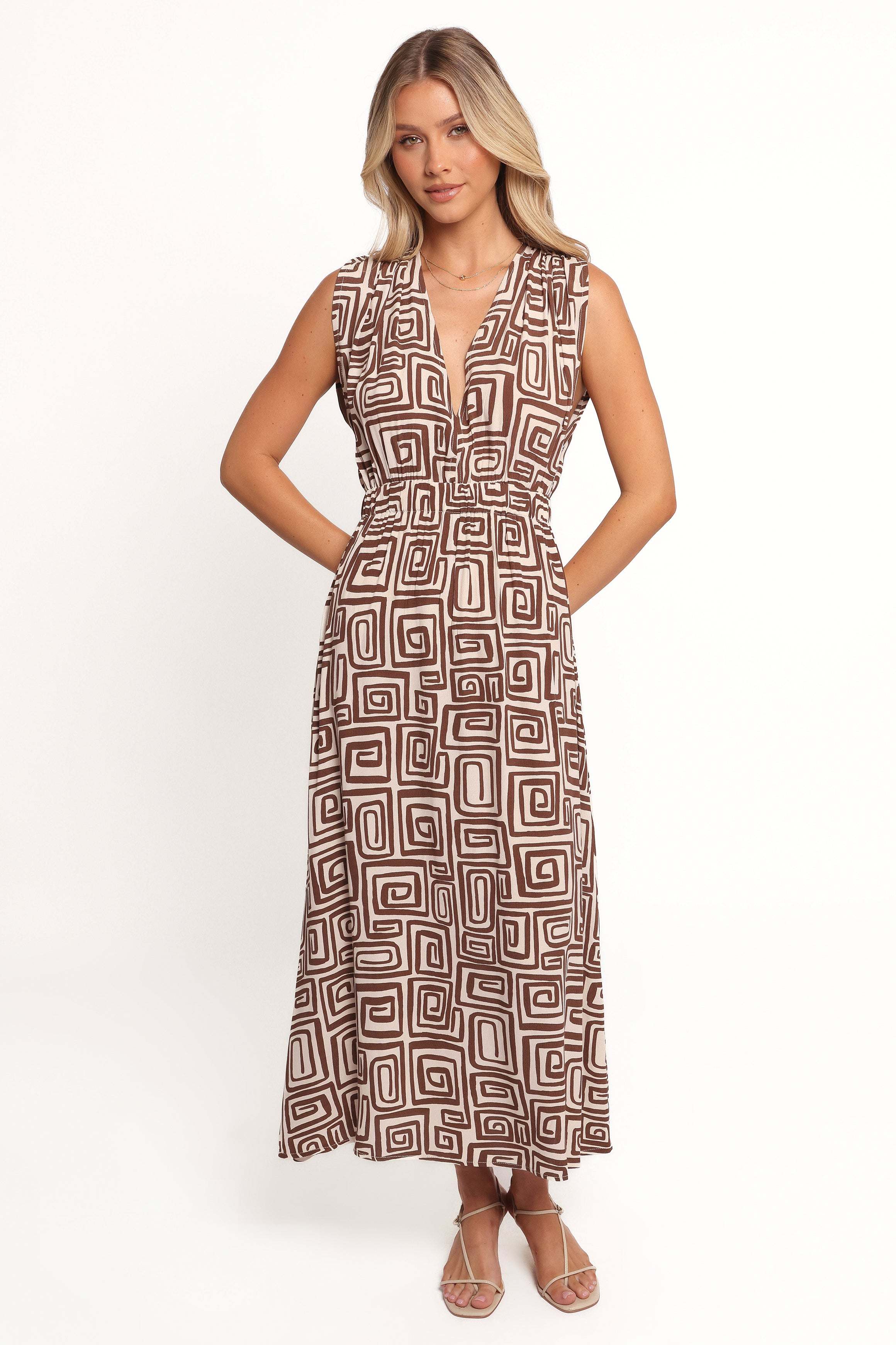 Solange Maxi Dress - Chocolate Brown Print - XL - Image 38