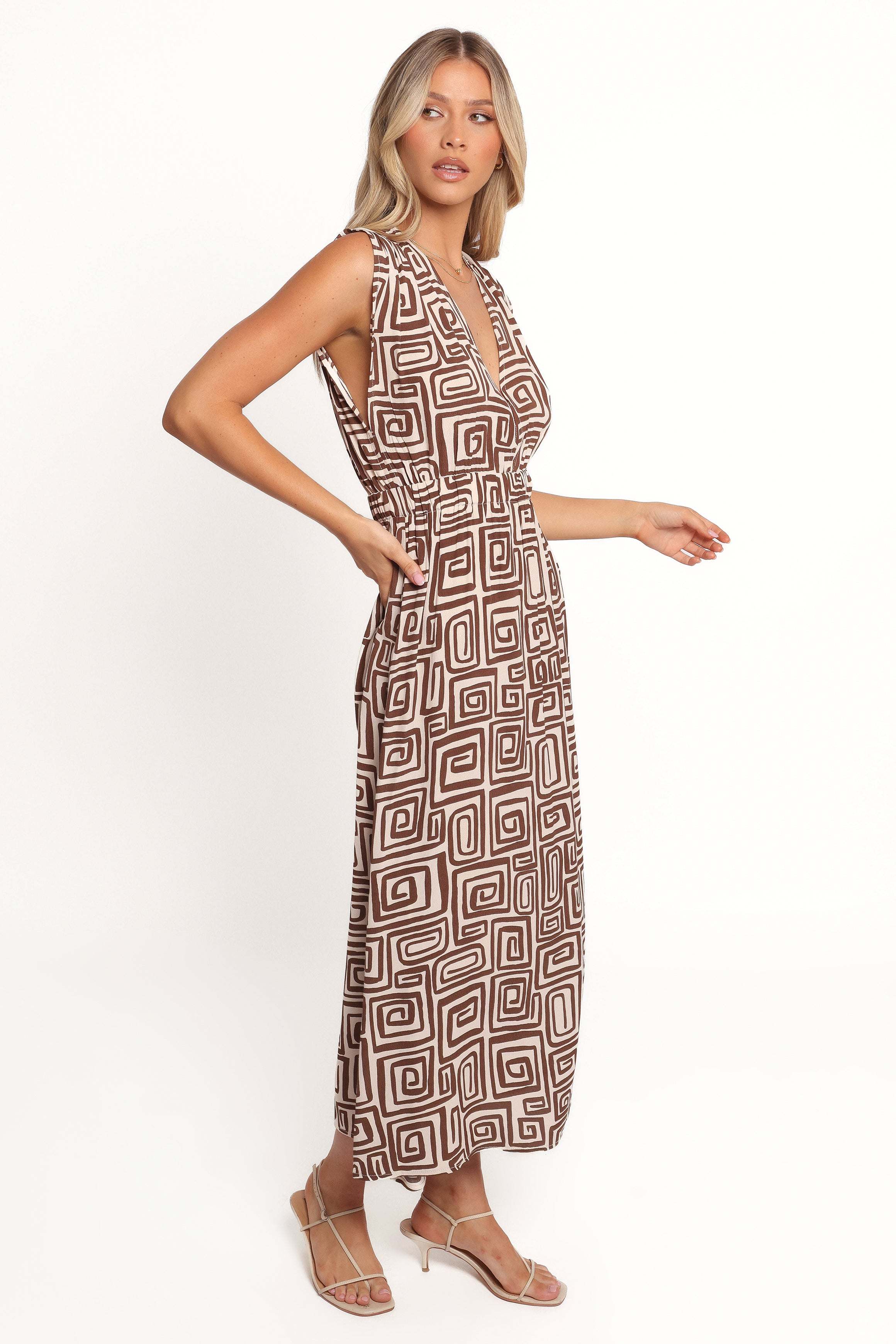Solange Maxi Dress - Chocolate Brown Print - XL - Image 42