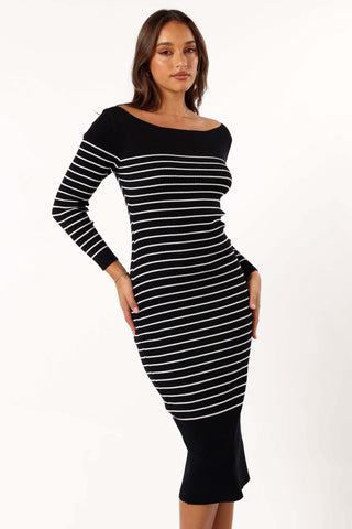 Baxtor Off The Shoulder Midi Dress - White/Black - XL - Image 45