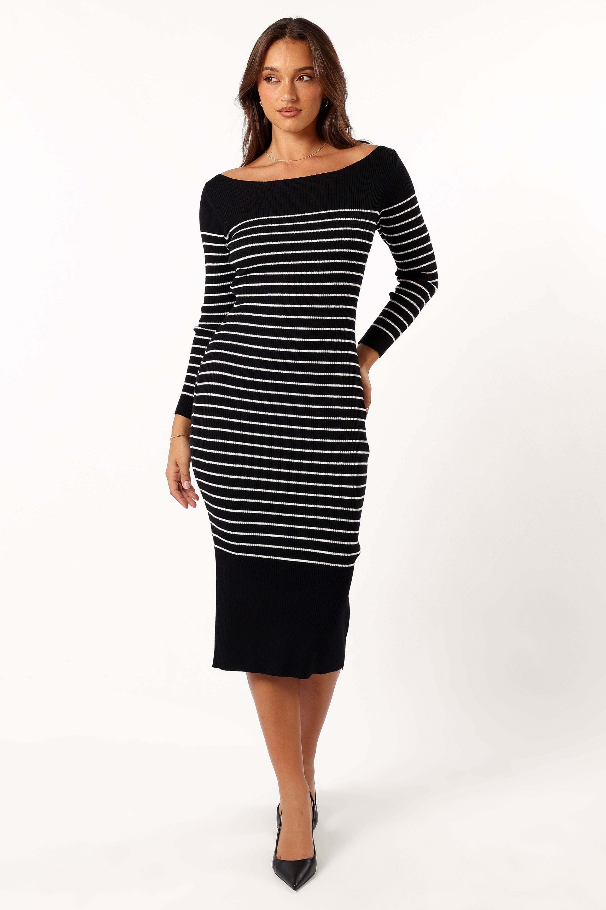 Baxtor Off The Shoulder Midi Dress - White/Black - XL - Image 43