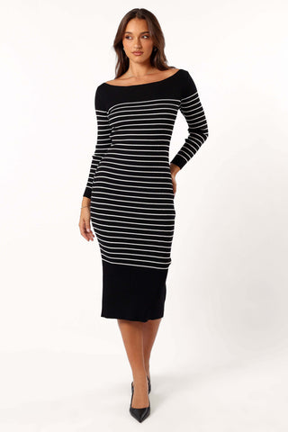 Baxtor Off The Shoulder Midi Dress - White/Black - XL - Image 43