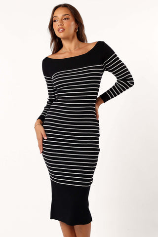 Baxtor Off The Shoulder Midi Dress - White/Black - XL - Image 39