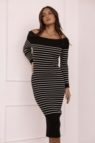 Baxtor Off The Shoulder Midi Dress - White/Black - XL - Image 37