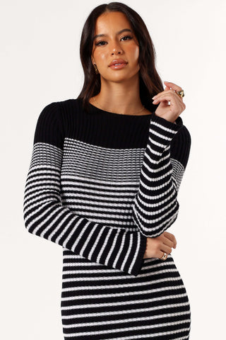 Camy Long Sleeve Midi Dress - Black/White - L - Image 23