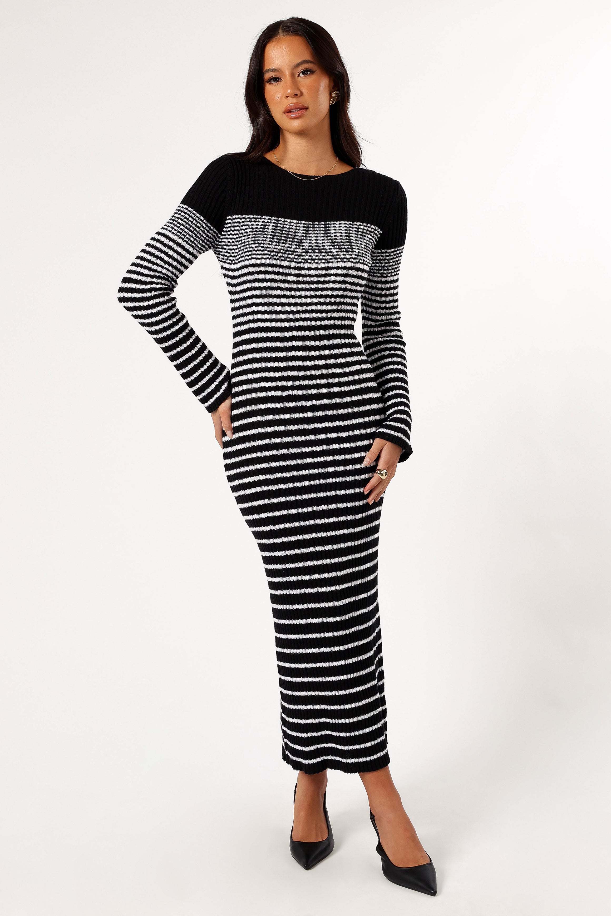 Camy Long Sleeve Midi Dress - Black/White - L - Image 20