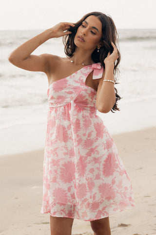 Calvin One Shoulder Mini Dress - Pink Floral - XL - Image 42