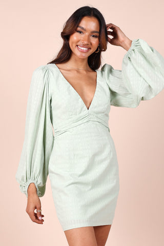 Emilina Long Sleeve Mini Dress - Sage - XL - Image 25