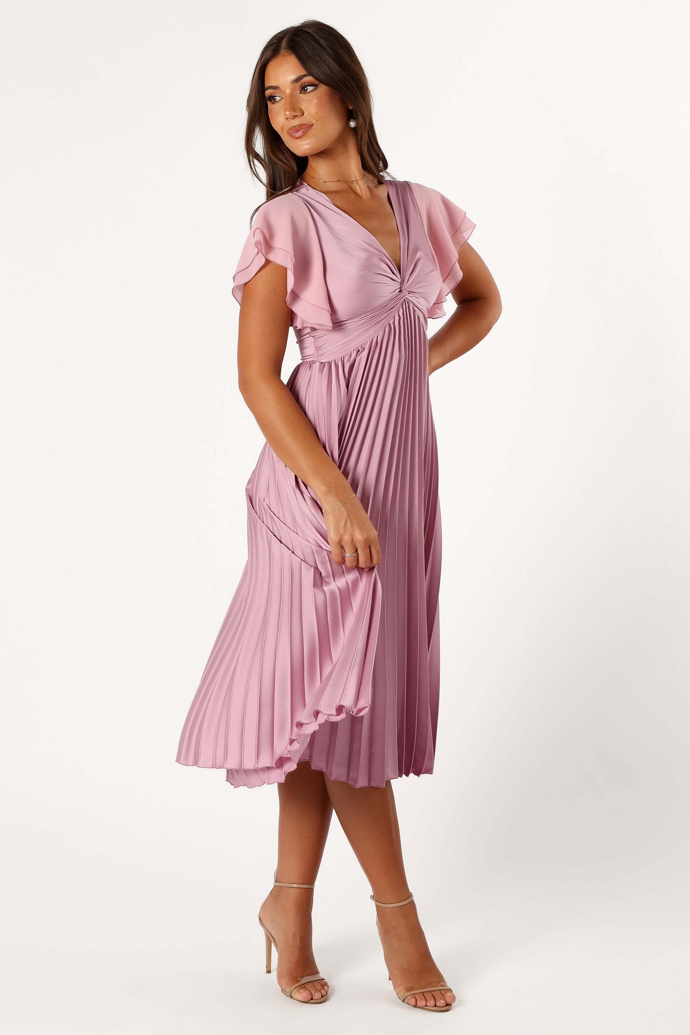 Nova Flutter Sleeve Midi Dress - Dusty Rose - XL - Image 58