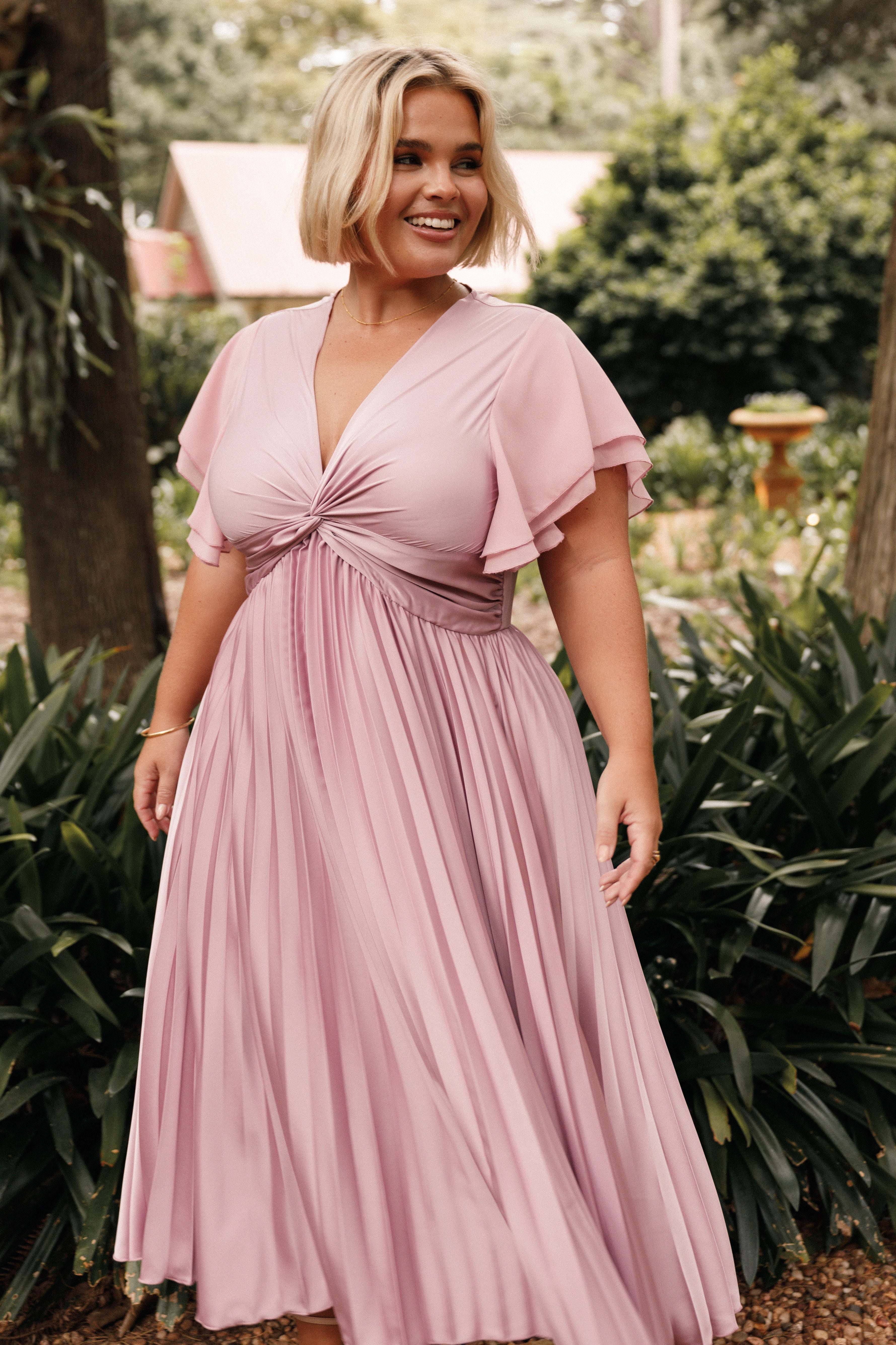 Nova Flutter Sleeve Midi Dress - Dusty Rose - XL - Image 50